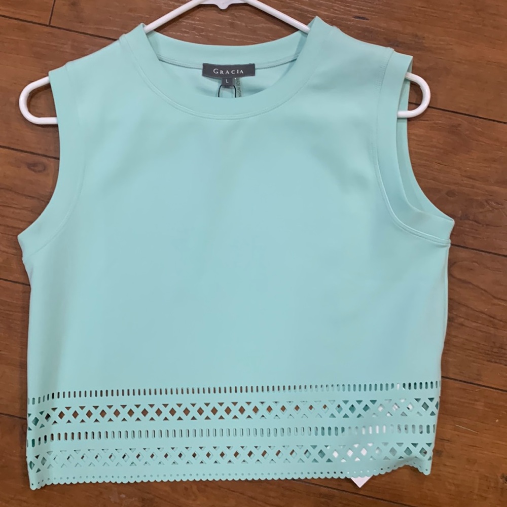 Garcia Tiffany blue sleeveless top. Size L. New with tag.